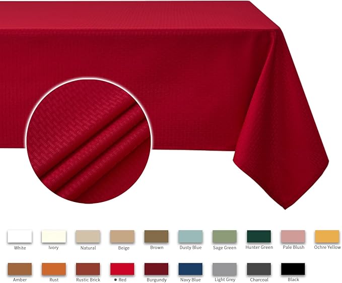 maxmill Rectangle Tablecloth Weaved Design Water Resistant Wrinkle Free Spill-Proof Soft Table Cloth for Dining Room Decoration, Banquet, Christmas Holiday Dinner, 52 x 108 Inch, Red
