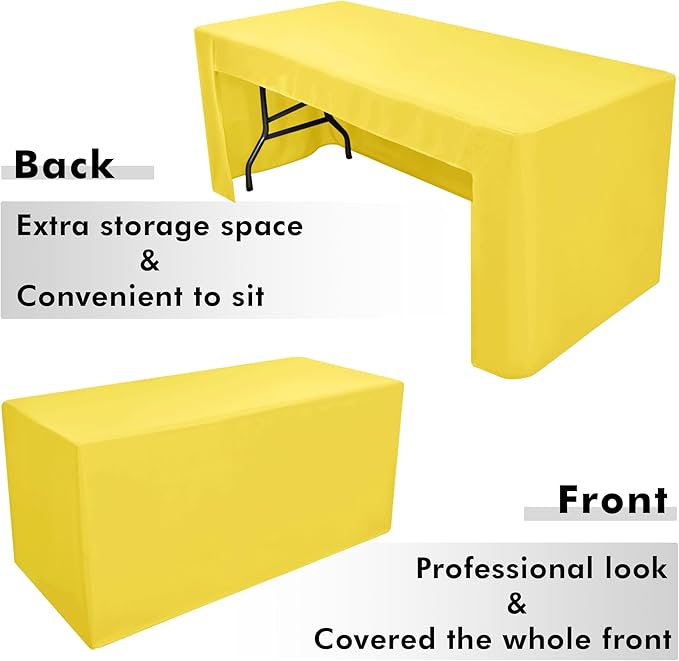 Nasitos 2 Pack 8' Fitted Table Cloth for Rectangular Table Yellow Trade Show Table Covers-Open Back Tablecloth Washable and Wrinkle Resistant Table Cloth, Parties, Buffet, Baby Shower, Weddings