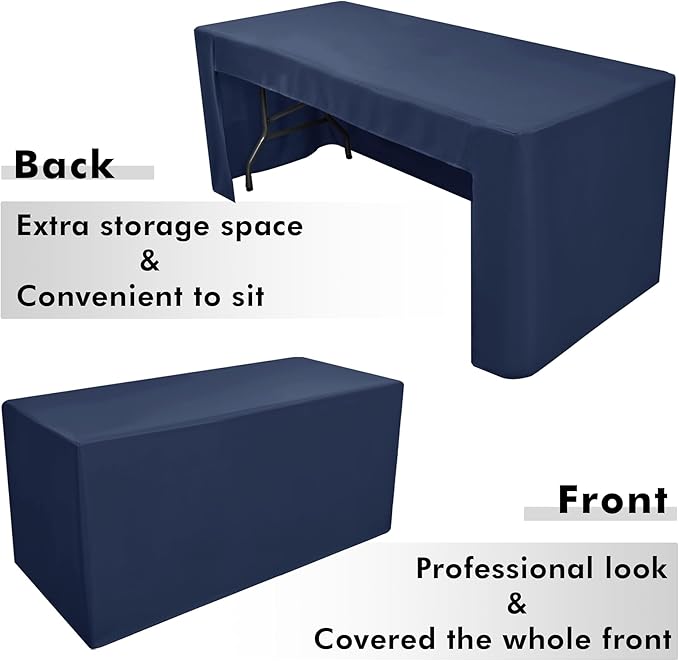 Nasitos 2 Pack Navy 6ft Table Cloth Fitted-Open Back Folding Table Cover Washable Fabric and Wrinkle Resistant Table Cloth for Trade Show, Book Fair, Career Fair, Convention, Events