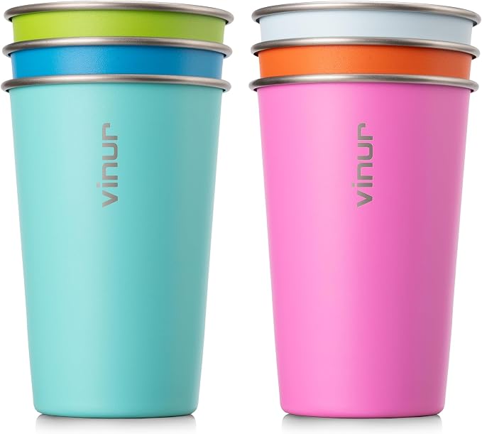 Stainless Steel Cups-16 oz Colorful Stackable Metal Drinking Glasses 6 Pcs | 16 by Vinur