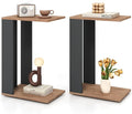 Giantex Rolling C Shaped End Table Set of 2, 2-Tier Sofa Side Table with Universal Wheels & Storage Shelf, Narrow Nightstand for Small Space, Mobile Snack Couch Tray Table for Living Room & Bedroom