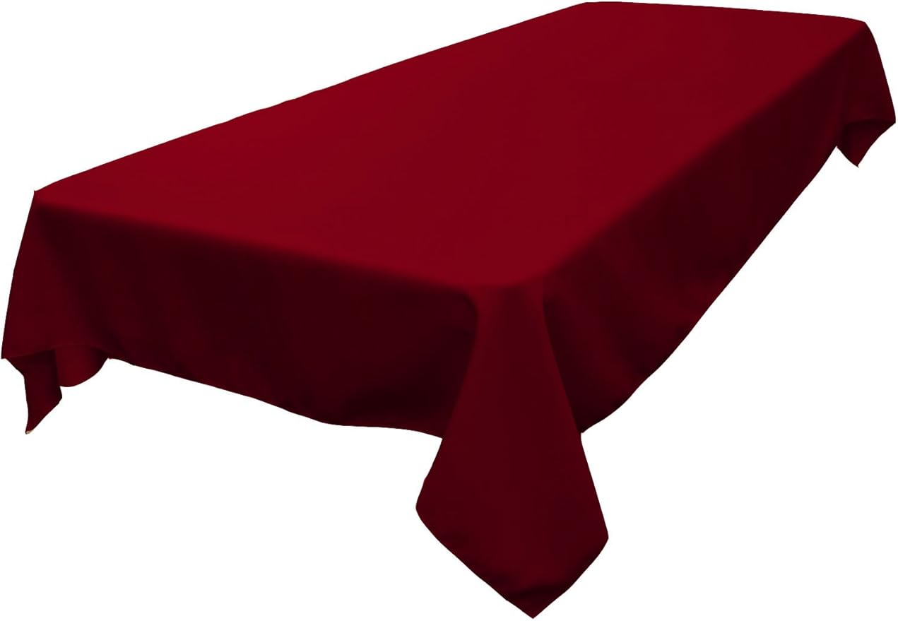 LA Linen Polyester Poplin Washable Rectangular Tablecloth, Stain and Wrinkle Resistant Table Cover 60x84, Fabric Table Cloth for Dinning, Kitchen, Party, Holiday 60 by 84-Inch, Burgundy