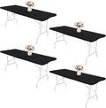 4 Pack Spandex Table Top Cap Cover Stretch Fitted Washable Elastic Rectangle Tablecloth for 6 FT Folding Tables for Indoor Outdoor Party (72 x 30 Inches, Black)