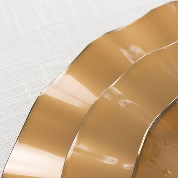 Efavormart 10 Pack | Gold 9" Round Plastic Dessert Salad Plates, Disposable - Image 8