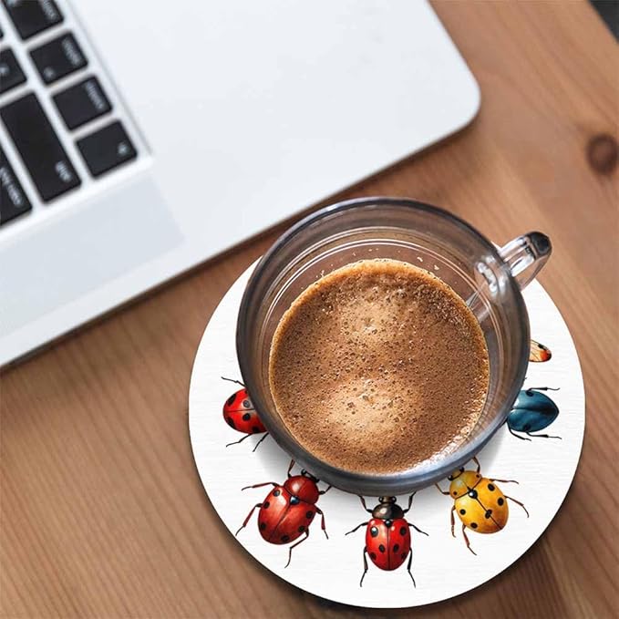 Insect Collection Coasters for Drinks Office Coffee Table Dragonfly Ladybug Wings Cartoon Wild Life Nature Colorful Animal Living Room Decor Set of 2 for Cold Drinks Wine Mugs and Cups 4 Inch