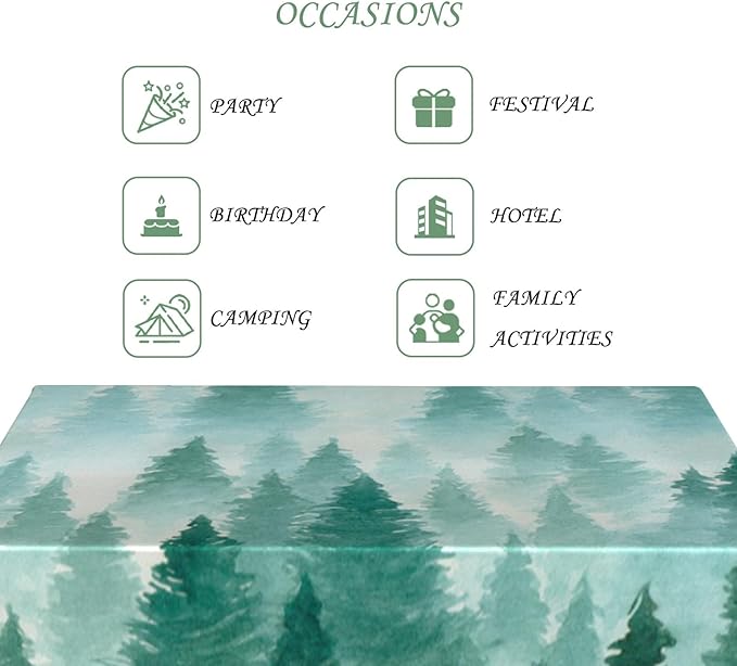 60x120 Inch Nature Rectangular Tablecloth Watercolour Pine Forest Fairyland Table Cloth Waterproof Durable Table Cover for Holiday Picnic Gaming Room BBQ Decor