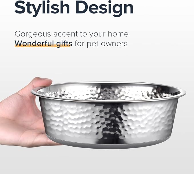 URBUDDIES 2 Pack Hammered Stainless Steel Dog Bowls, 11 Cup, Dishwasher Safe - Image 5