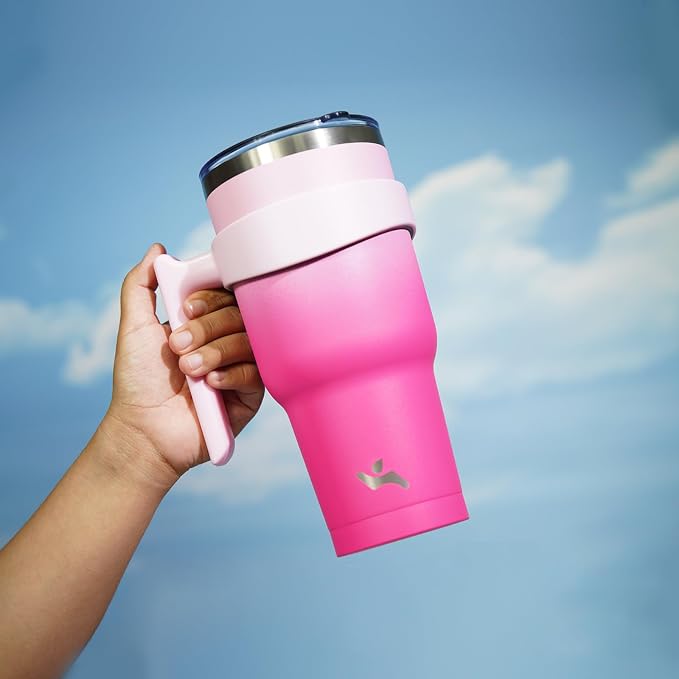 Konokyo 30 oz Tumbler with Handle and Straw, Insulated Travel Mug | Cherry; - Image 5