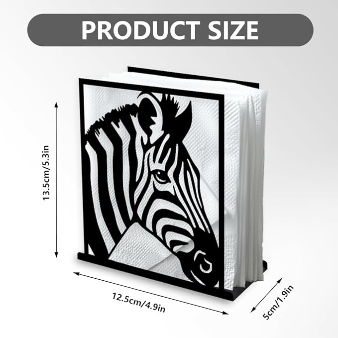 Zebra Decorative Black Metal Napkin Holder for Table, 5.3" x 4.9" x 1.9" Zebra Wild Animal Standing Napkin Holder for Home Kitchen Restaurant Picnic Party Coffee Bar Dining Room