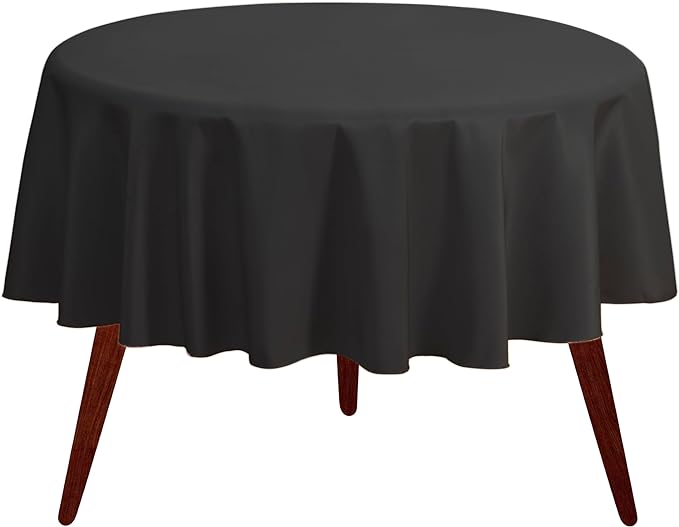 Gee Di Moda Round Tablecloth - 132 Inch Black Round Table Cloth for 72 to 96 Inch Round Tables - Heavy Duty Washable Fabric - for Buffet Table, Holiday Party, Dinner, Wedding & Baby Shower