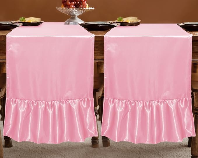 2 Pack Pink Satin Table Runner 12 x 72 Inch | Ruffle Design, Luxurious Dining - Image 3