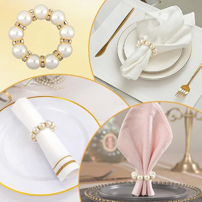 60 Pcs Pearl Napkin Rings Set - Image 5