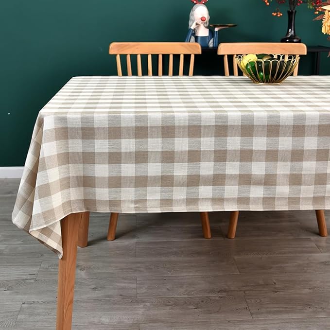 Gingham Tablecloth Rectangle Table Cloth Heavy Duty Cotton Checkered Table Cover for Spring Picnic Kitchen Dining(C-Beige, 52x98 inch)