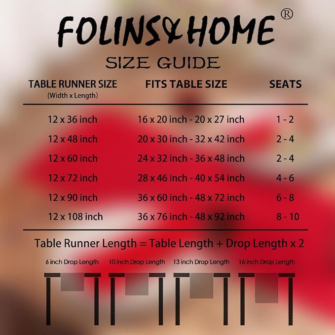 FOLINS&HOME Red Waterproof Decorative Table Runner 108 Inches Long | 210GSM - Image 6