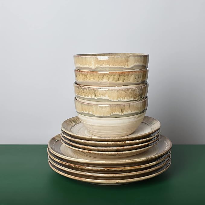 Bosmarlin Stoneware Soup Bowl Set of 4, 26 Oz, Cereal Bowl for Oatmeal, Dishwasher and Microwave Safe, Reactive Glaze (Brown Grey, 6 in)