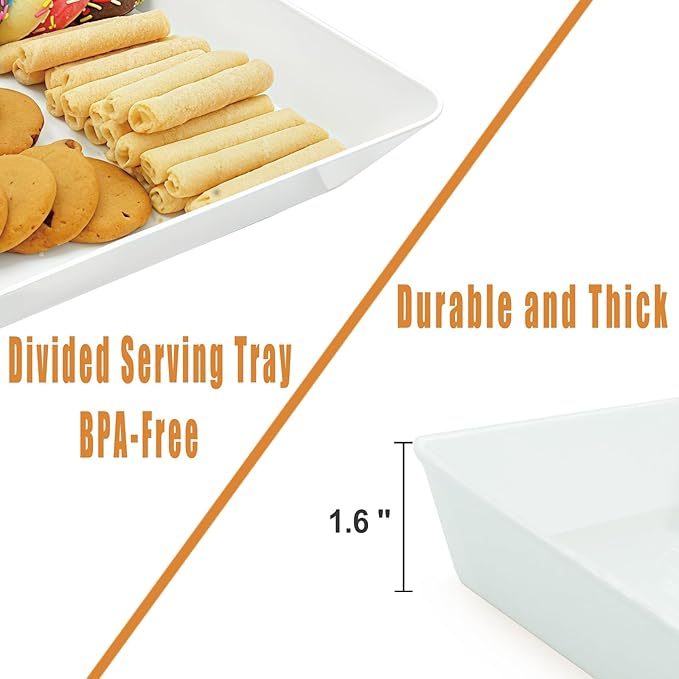 Serving Tray Platter, 17.5'' x 11.5'' x 1.6'', 4 Pcs Food Tray for Veggie Fruit Snack Dessert Cookie Cheese, Food Trays for Party Supplies Display, Large Platters for Serving Food, BPA Free
