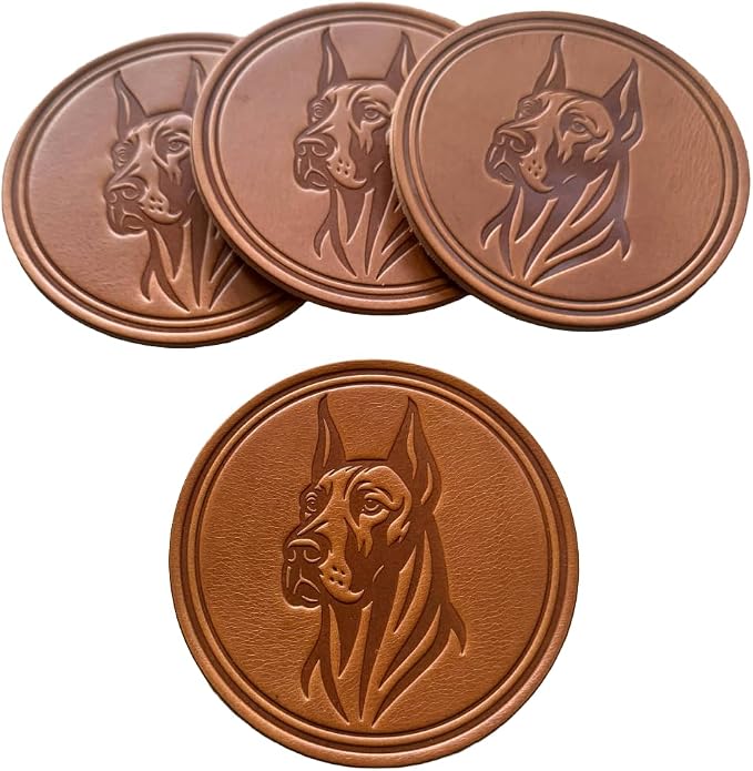 Dog Breed Leather Coasters – Premium Full Grain Table Protectors by Handmade