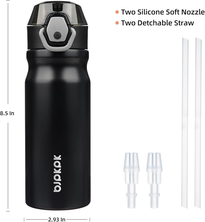 BJPKPK 18 oz Water Bottle with Straw & Handle, Insulated Stainless Flask | Leak - Image 4