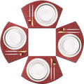 PIGCHCY Wedge Shaped Placemats for Dining Table Cross-Weave Washable Vinyl Placemat Heat Resistant Round Table Mats Set of 4 (Burgundy Red)