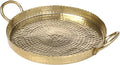 MyGift 12-inch Brass Metal Round Decorative Tray with Handcrafted Hammered Design, Large Centerpiece Display Serving Tray - Handmade in India