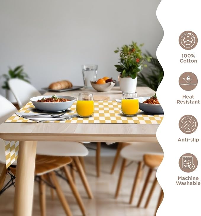 Folkulture Fall Table Runner 90 Inches Long | Yellow Checkered | Table Runner - Image 3