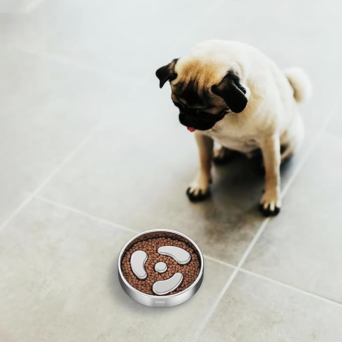 Slow Feeder Dog Bowl-1Cup for Small Puppy, Double-Layer 304 Stainless Steel Puzzle Bowl, Anti-Choking for Fast Eaters, Non-Slip Base, Dishwasher Safe [2Pack]
