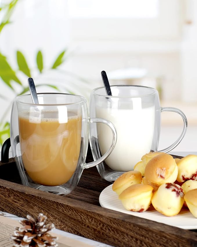 LIBWYS 12oz Double Walled Coffee Cups Glasses Mugs, Borosilicate Glass 2Pcs | - Image 3