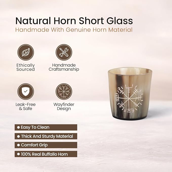 Handicrafts Home Viking Horn Shot Glasses Set of 4, Handmade Natural Ox Horn - Image 2