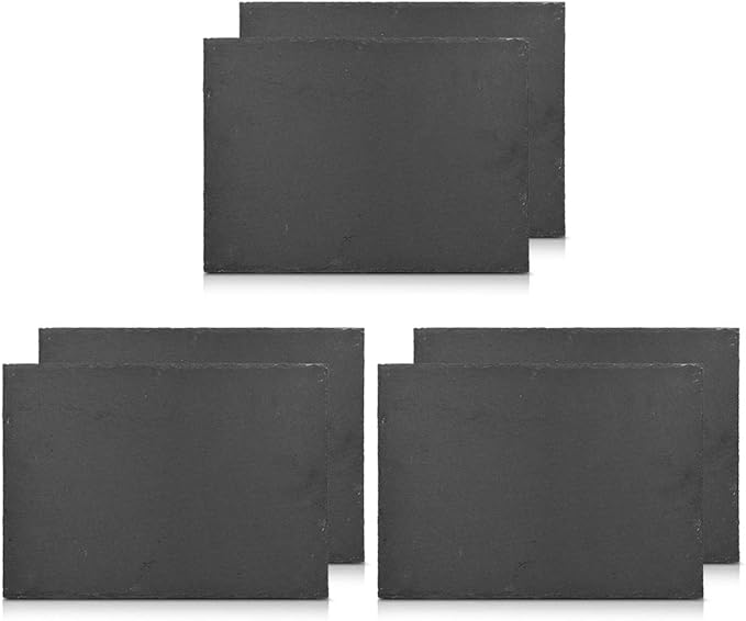 Navaris Natural Slate Serving Plates - Set of 6 Place Mat Serving Trays - Large Rectangular Stone Table Mat Serving Platter Tiles - 15" x 11"