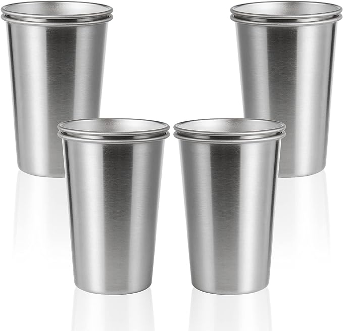 8 Pack 16oz Stainless Steel Pint Cup,Healthy Unbreakable and Stackable,Metal Drinking Glasses