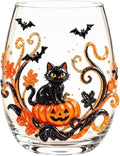 Halloween Printed Glass Cup, Ghost Pumpkin Themed Handleless Drinking Tumbler by Unknown
