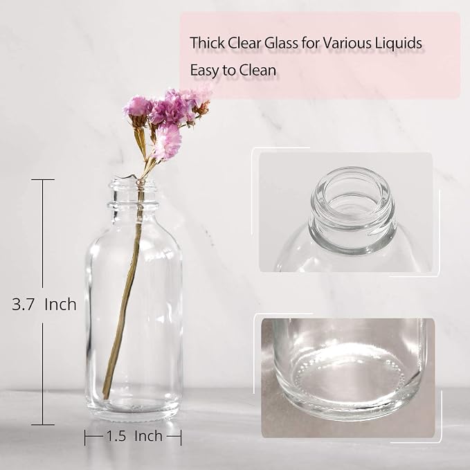 24 Pack, 2 oz Small Clear Glass Bottles w/ Lid & 6 Stainless Steel Funnels - - Image 5