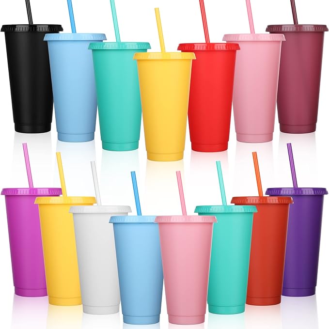 Honeydak 15 Pack Tumbler with Straw and Lid Bulk Cups by Honeydak