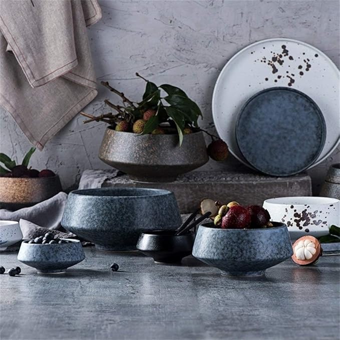 Bowls Japanese Style Irregular Noodle Bowls Fruit Salad Noodle Soup Bowl Dinnerware Set Ceramic Bowls Tableware(Small)