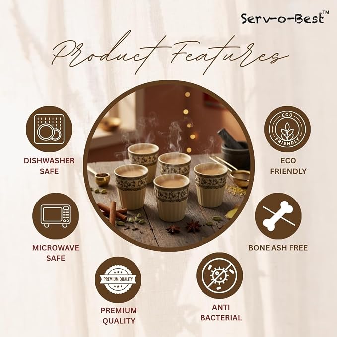Handmade Ceramic Kulhad Tea Cups, 6 Piece Desi Chai Set | 5 Oz Clay Tea Cups - Image 4