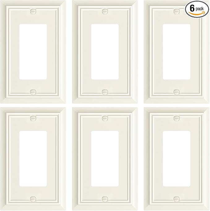 6-Pack Decorator Wall Plate Cover, Light Almond Decorative Switch Plates and Outlet Covers, Durable Natural Bamboo Fiber Wall Plates for Electrical Outlets, Receptacle, GFCI Outlet, Dimmer Switch