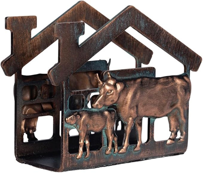 Metal Napkin Holder for Table, Heavy Dudty Rustic Farmhouse Cow & Calf Napkin Holder for Table Napkins, Vintage Metal Tissue Napkin Dispenser, Napkin Table Decor for Kitchen Coffee Shop Bar