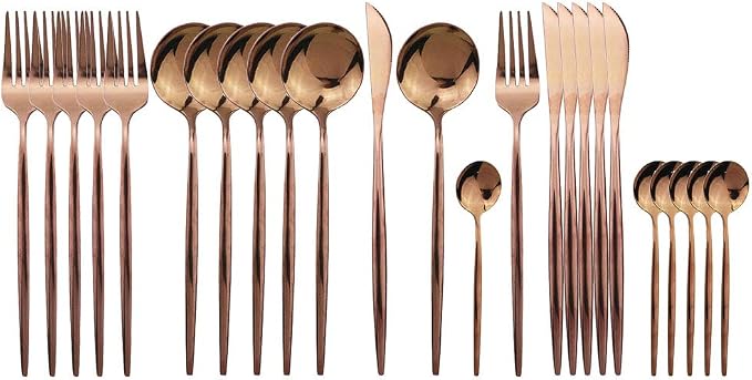 JASHII 24 Pieces 304 Stainless Steel Rose Cutlery Set Home Kitchen Silverware by JASHII