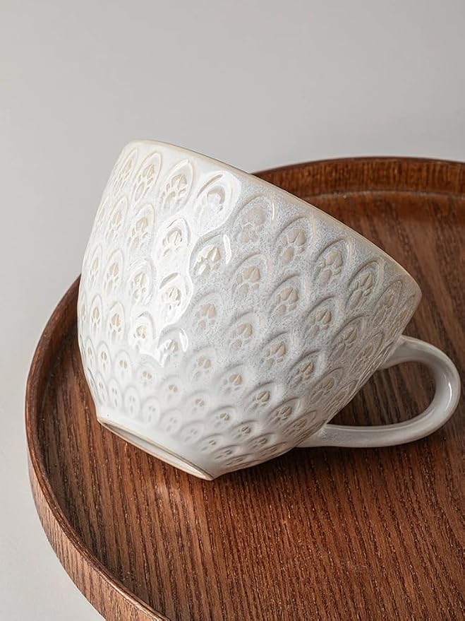16 oz Ceramic Coffee Mug, Embossed Stoneware Cup - Image 2