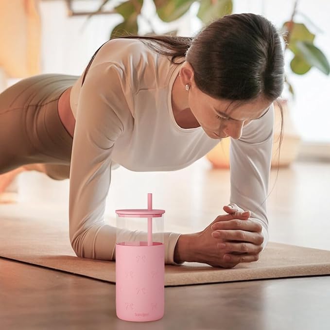 SANDJEST Glass Tumbler with Straw and Lid, Glass Water Bottle with Silicone - Image 7