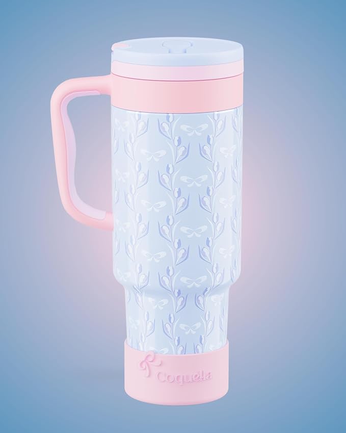 40 oz Insulated Tumbler with Handle and Push-Button Straw Lid, Stainless Steel - Image 2
