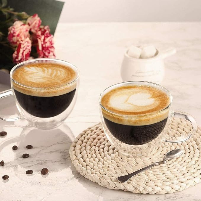 ecooe Double Walled Glass Coffee Mug 12 oz Latte Cappuccino Cups Set of 2 - Image 5