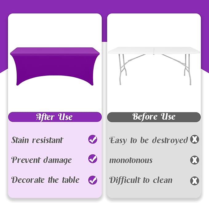 HAISIWLKJ 3 Pack Table Cloth 6ft Purple Tablecloths for Rectangle Folding Table Spandex Fitted Stretch Table Cover Wrinkle Resistant Washable Table Protector for Party, Wedding, Banquet, Festival.