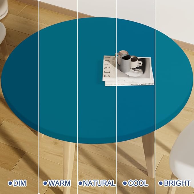Round Spandex Tablecloth, Elastic Fitted Waterproof Tablecloths for 25"-30" Tables, Stretch Washable Picnic Table Cover for Camping, Dining, Indoor and Outdoor,Peacock Blue