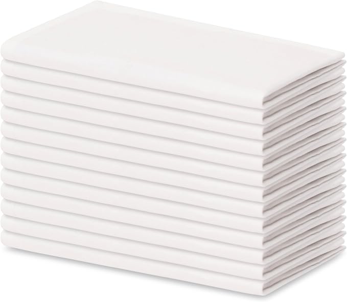 Blue Needles Solid Cloth Napkins Set of 12 White 100% Cotton Dinner Napkins 18x18 inches - Soft, Reusable, Absorbent & Washable Linen, Ideal for Valentine's Day Events, Parties & Everyday Use