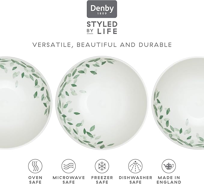 Denby - Carved Deco Cereal Bowls Set of 4-6.7 Inch - Dishwasher Microwave Oven Safe - Large Uniquely Textured Porcelain Cereal Bowl - Scratch Chip Resistant