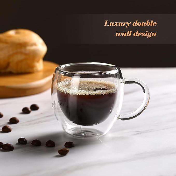 Espresso Cups Set of 2 With Handle, 2.5oz Clear Expresso Shots Cup, Espresso - Image 3