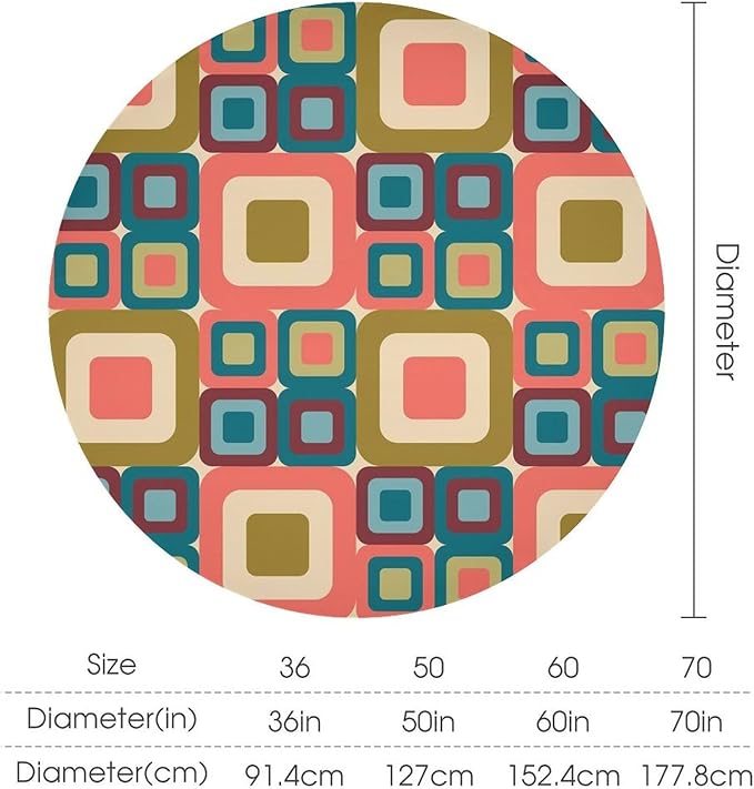 Abstract Geometric Round Tablecloth, Mid Century Modern Middle Century Abstract Patterns Print Tablecloth for Home Party Dining Room Kitchen Decor 60Inch(152cm)
