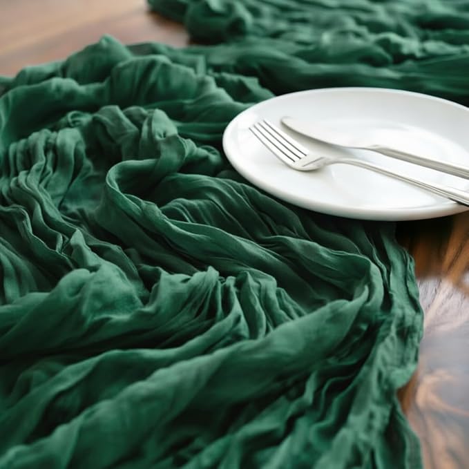 Emerald Green Cheesecloth Table Runner 160 Inches 14 Ft Gauze Table Runner | - Image 4