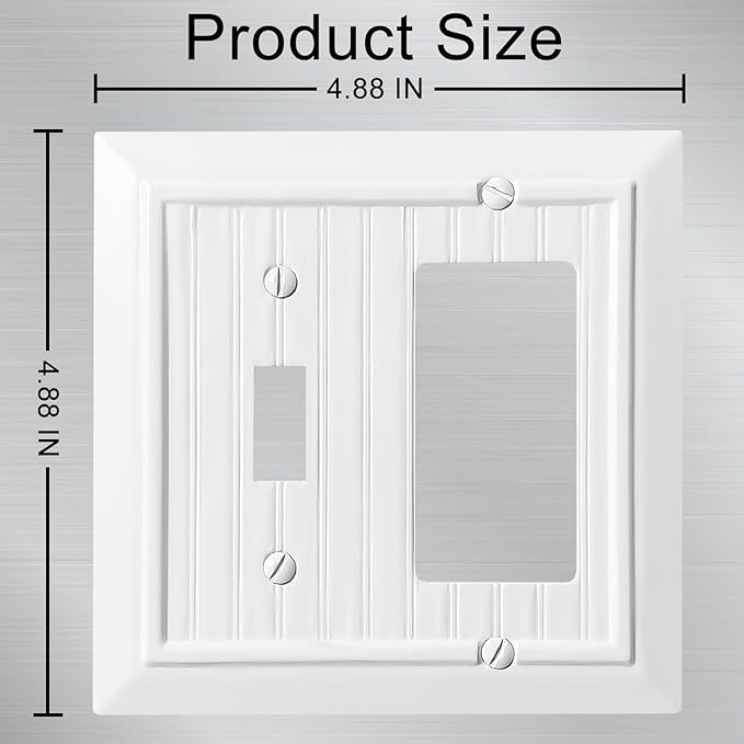 Beadboard Outlet Covers Wall Plates, Bamboo Fiber Light Switch Covers, Natural Material Electric Receptacle Decorative Switch Plate Outlet Cover (Pure White, 2 Gang Toggle/Decorator 2 Pack)